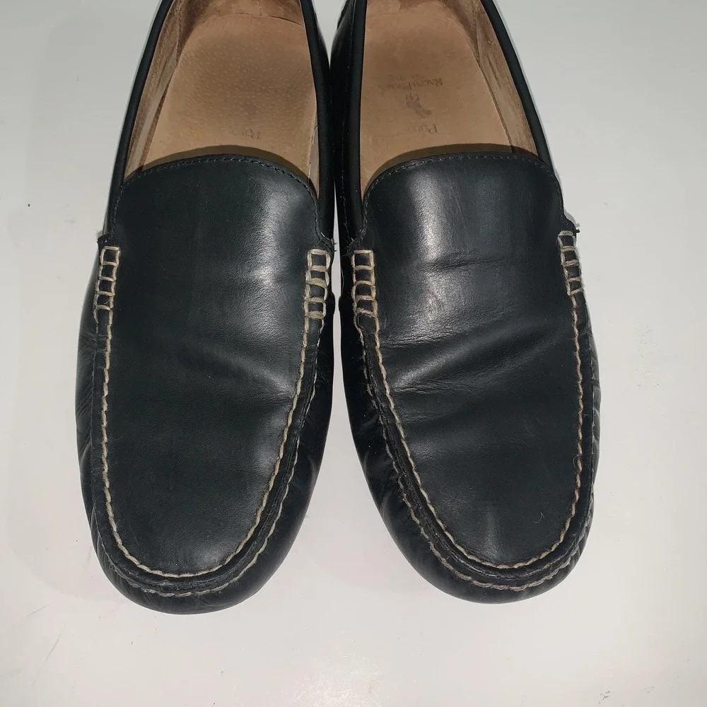 Polo Ralph Lauren Woodley Shoes Men 12 Black Driving Moc Leather Slip On Loafers